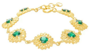 Casa Padrino Luxus Damen Armband Gold / Grn - Elegantes handgefertigtes vergoldetes Sterlingsilber Armband mit Edelsteinen - Damen Armschmuck - Damenschmuck