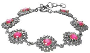 Casa Padrino Luxus Damen Armband Silber / Rot - Elegantes handgefertigtes Sterlingsilber Armband mit Edelsteinen - Damen Armschmuck - Damenschmuck