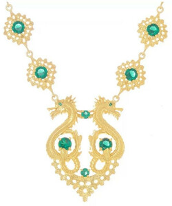Casa Padrino Luxus Damen Halskette Drachen Gold / Grn - Handgefertigte vergoldete Sterlingsilber Kette mit Edelsteinen - Eleganter Luxus Damenschmuck