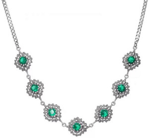 Casa Padrino Luxus Damen Halskette Silber / Grn - Elegante handgefertigte Sterlingsilber Kette mit Edelsteinen - Luxus Damenschmuck