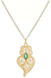 Casa Padrino Luxus Damen Halskette Gold / Grn - Elegante handgefertigte vergoldete Sterlingsilber Kette mit Edelstein - Luxus Damenschmuck