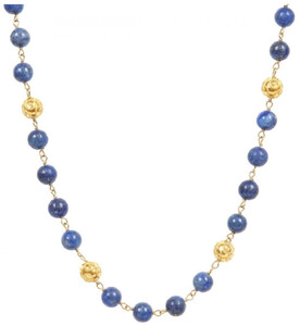 Casa Padrino Luxus Damen Halskette Blau / Gold - Handgefertigte 19,2 Karat Gold Kette mit edlem Lapislazuli Lasurstein - Hochwertiger Gold Damenschmuck - Luxus Kollektion