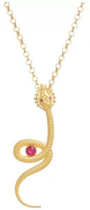 Casa Padrino Luxus Damen Halskette Schlange Gold / Rot - Elegante handgefertigte vergoldete Sterlingsilber Kette mit Edelsteinen - Luxus Damenschmuck