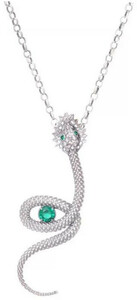 Casa Padrino Luxus Damen Halskette Schlange Silber / Grn - Elegante handgefertigte Sterlingsilber Kette mit Edelsteinen - Luxus Damenschmuck