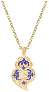 Casa Padrino Luxus Damen Halskette Gold / Blau - Elegante vergoldete Sterlingsilber Kette - Handgefertigter Luxus Damenschmuck