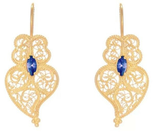Casa Padrino Luxus Damen Ohrringe Gold / Blau - Elegante handgefertigte vergoldete Sterlingsilber Ohrringe - Luxus Damenschmuck