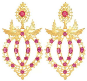 Casa Padrino Luxus Damen Ohrringe Gold / Rot - Elegante vergoldete Sterlingsilber Ohrringe mit Edelsteinen - Handgefertigter Luxus Damenschmuck