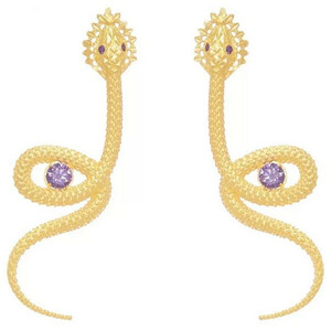 Casa Padrino Luxus Damen Ohrringe Schlange Gold / Lila - Elegante handgefertigte vergoldete Sterlingsilber Ohrringe mit Edelsteinen - Handgefertigter Luxus Damenschmuck