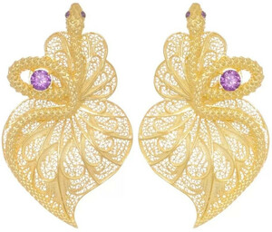 Casa Padrino Luxus Damen Ohrringe Schlange Gold / Lila - Elegante vergoldete Sterlingsilber Ohrringe mit Edelsteinen - Luxus Damenschmuck