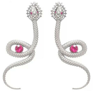 Casa Padrino Luxus Damen Ohrringe Schlange Silber / Rot - Elegante handgefertigte Sterlingsilber Ohrringe mit Edelsteinen - Handgefertigter Luxus Damenschmuck