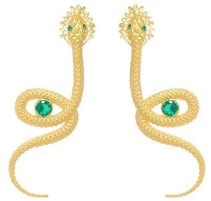 Casa Padrino Luxus Damen Ohrringe Schlange Gold / Grn - Elegante handgefertigte vergoldete Sterlingsilber Ohrringe mit Edelsteinen - Handgefertigter Luxus Damenschmuck