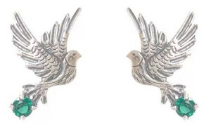 Casa Padrino Luxus Damen Ohrringe Taube Silber / Grn - Elegante handgefertigte Sterlingsilber Ohrringe mit Edelsteinen - Handgefertigter Luxus Damenschmuck