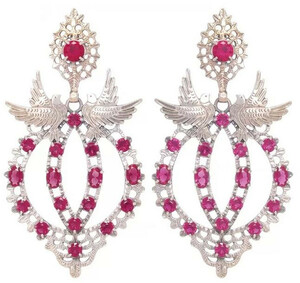 Casa Padrino Luxus Damen Ohrringe Silber / Rot - Elegante Sterlingsilber Ohrringe mit Edelsteinen - Handgefertigter Luxus Damenschmuck