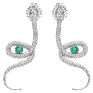 Casa Padrino Luxus Damen Ohrringe Schlange Silber / Grn - Elegante handgefertigte Sterlingsilber Ohrringe mit Edelsteinen - Handgefertigter Luxus Damenschmuck
