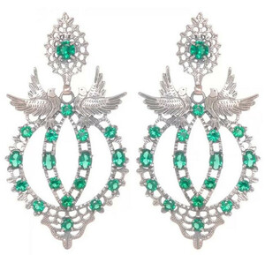 Casa Padrino Luxus Damen Ohrringe Silber / Grn - Elegante Sterlingsilber Ohrringe mit Edelsteinen - Handgefertigter Luxus Damenschmuck
