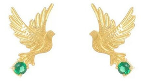 Casa Padrino Luxus Damen Ohrringe Taube Gold / Grn - Handgefertigte vergoldete Sterlingsilber Ohrringe mit Edelsteinen - Luxus Damenschmuck