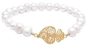 Casa Padrino Luxus Damen Perlen Armband Wei / Gold - Handgefertigtes Armband mit vergoldetem Sterlingsilber - Damen Armschmuck - Eleganter Damenschmuck