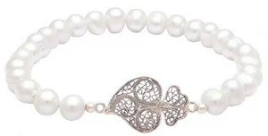 Casa Padrino Luxus Damen Perlen Armband Wei / Silber - Handgefertigtes Armband mit edlem Sterlingsilber - Damen Armschmuck - Eleganter Damenschmuck