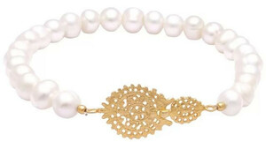 Casa Padrino Luxus Damen Perlen Armband Wei / Gold - Handgefertigtes Armband mit vergoldetem Sterlingsilber - Eleganter Damen Armschmuck - Damenschmuck
