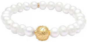 Casa Padrino Luxus Damen Perlen Armband Wei / Gold - Elegantes handgefertigtes Armband mit vergoldetem Sterlingsilber - Damen Armschmuck - Damenschmuck