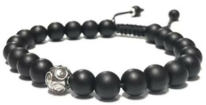Casa Padrino Luxus Herren Perlen Armband Schwarz / Silber - Elegantes handgefertigtes Armband mit Sterlingsilber - Herren Armschmuck - Herrenschmuck