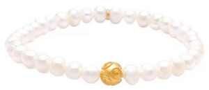 Casa Padrino Luxus Damen Perlen Armband Wei / Gold - Hochwertiger 19,2 Karat Gold & Perlen Damenschmuck - Damen Armschmuck - Luxus Qualitt