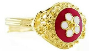 Casa Padrino Luxus Damenring Gold / Rot / Wei - Handgefertigter vergoldeter Ring mit edler Emaille - Luxus Damenschmuck