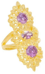 Casa Padrino Luxus Damenring Gold / Lila - Handgefertigter vergoldeter Ring mit 3 Edelsteinen - Luxus Damenschmuck