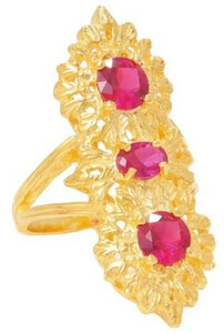 Casa Padrino Luxus Damenring Gold / Rot - Handgefertigter vergoldeter Ring mit 3 Edelsteinen - Luxus Damenschmuck