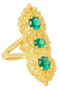 Casa Padrino Luxus Damenring Gold / Grn - Handgefertigter vergoldeter Ring mit 3 Edelsteinen - Luxus Damenschmuck