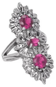 Casa Padrino Luxus Damenring Silber / Rot - Handgefertigter Sterlingsilber Ring mit 3 Edelsteinen - Luxus Damenschmuck