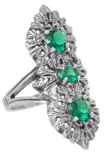 Casa Padrino Luxus Damenring Silber / Grn - Handgefertigter Sterlingsilber Ring mit 3 Edelsteinen - Luxus Damenschmuck