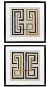 Casa Padrino Designer Bilder Set Mehrfarbig / Schwarz 69 x H. 69 cm - Dekorative Wandbilder mit Holzrahmen - Designermbel