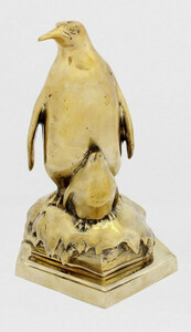 Casa Padrino Luxus Deko Bronze Skulptur Pinguin Mutter mit Kind Gold 22 x 15 x H. 33 cm - Bronze Figur - Deko Figur - Luxus Deko Accessoires