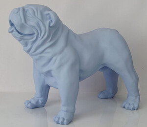Casa Padrino Luxus Deko Figur Hund Bulldogge Hellblau 85 x 45 x H. 74 cm - Kunstharz Deko Skulptur - Wohnzimmer Deko - Luxus Deko Tierfigur