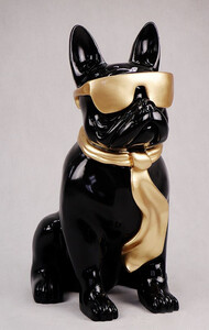 Casa Padrino Luxus Deko Figur Hund Bulldogge Schwarz / Gold H. 65 cm - Kunstharz Deko Skulptur - Wohnzimmer Deko - Luxus Deko Tierfigur