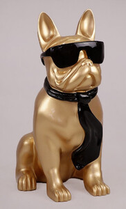 Casa Padrino Luxus Deko Figur Hund Bulldogge Gold / Schwarz H. 65 cm - Kunstharz Deko Skulptur - Wohnzimmer Deko - Luxus Deko Tierfigur
