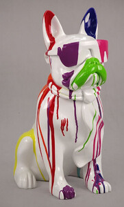 Casa Padrino Luxus Deko Figur Hund Bulldogge Wei / Mehrfarbig H. 65 cm - Kunstharz Deko Skulptur - Wohnzimmer Deko - Luxus Deko Tierfigur