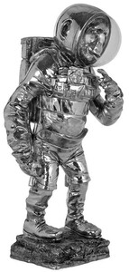 Casa Padrino Luxus Deko Figur Astronaut Affe Silber 23 x 18 x H. 48,5 cm - Kunstharz Deko Skulptur - Wohnzimmer & Schreibtisch Deko Accessoires