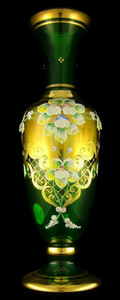 Casa Padrino Luxus Barock Deko Glas Vase Grn / Mehrfarbig / Gold H. 40 cm - Handgefertigte & handbemalte Blumenvase - Hotel & Restaurant Accessoires - Luxus Qualitt