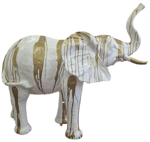 Casa Padrino Luxus Deko Skulptur Elefant Wei / Gold 160 x 66 x H. 160 cm - Groe Deko Figur - XXL Deko Skulptur - XXL Deko Figur - Garten Deko - Luxus Deko XXL Figuren