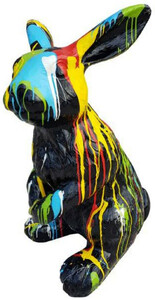 Casa Padrino Luxus Deko Skulptur Hase Schwarz / Mehrfarbig H. 120 cm - Groe Deko Figur - XXL Deko Skulptur - XXL Deko Figur - XXL Tierfigur - Wohnzimmer Deko - Garten Deko - Luxus Deko XXL Figuren
