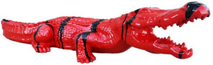 Casa Padrino Luxus Deko Skulptur Krokodil Rot / Schwarz 108 cm - Wetterbestndige Gartenskulptur - XXL Deko Skulptur - XXL Deko Figur - Tierfigur - Garten Deko - Luxus Deko Accessoires