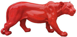 Casa Padrino Luxus Deko Skulptur Panther Rot H. 80 x H. 35 cm - Groe Deko Figur - XXL Deko Skulptur - XXL Deko Figur - Wohnzimmer Deko - Garten Deko - Luxus Figuren - Luxus Tierfiguren