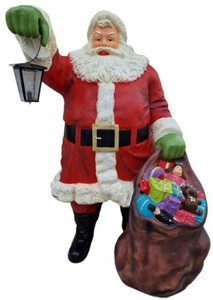 Casa Padrino Luxus XXL Deko Skulptur Weihnachtsmann mit Laterne und Beutel Rot / Mehrfarbig 125 x H. 190 cm - Lebengroe XXL Weihnachtsmann Deko Figur - XXL Weihnachts Dekoration