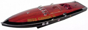 Casa Padrino Luxus Deko Speedboot Miss Canada mit Massivholz Stnder 87 x 28 x H. 26 cm - Handgefertigtes Deko Boot - Holzboot - Modellboot - Rennboot - Luxus Deko Accessoires