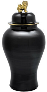 Casa Padrino Luxus Deko Vase Schwarz / Gold  42 x H. 90 cm - Chinesische Porzellan Vase mit Deckel