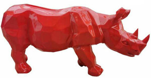 Casa Padrino Luxus Dekofigur Nashorn Rot 80 x H. 38 cm - Wohnzimmer Deko Skulptur - Gartendeko Skulptur - Wetterbestndige Tierfigur