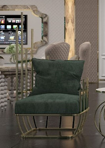 Casa Padrino Luxus Designer Sessel linke Seite mit Kissen Grn / Gold 68 x 68 x H. 153 cm - Wohnzimmer Mbel - Hotel Mbel - Luxus Mbel