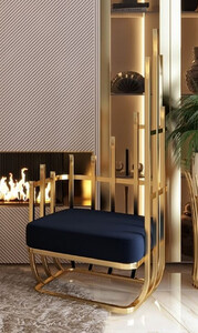 Casa Padrino Luxus Designer Sessel rechte Seite Schwarz / Gold 68 x 68 x H. 153 cm - Wohnzimmer Mbel - Hotel Mbel - Luxus Mbel